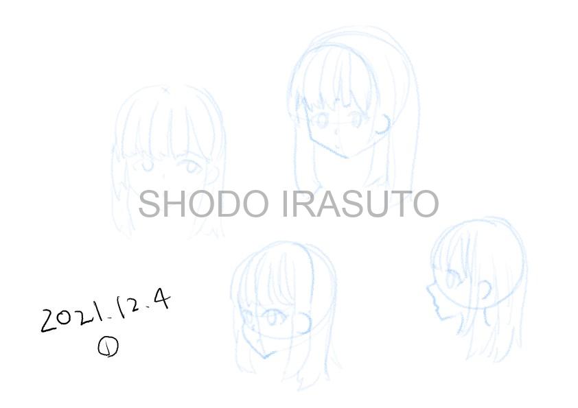 イラスト練習記録21 12月 インコと書道ガールのイラスト練習